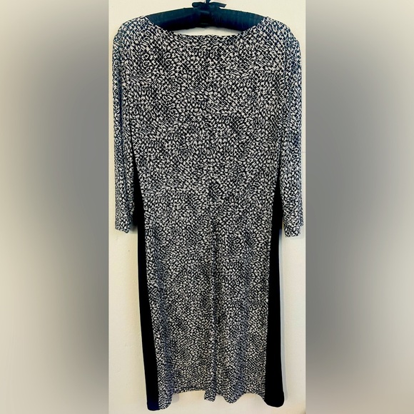 Lauren Ralph Lauren Black White Long Sleeve Side Ruched Dress Womens 14 - Picture 4 of 5